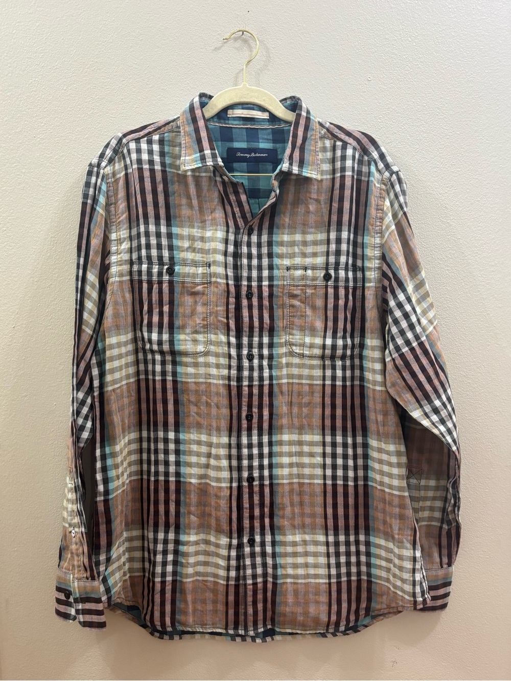 Tommy Bahama Plaid Button-Down Shirt in Brown, White & Black